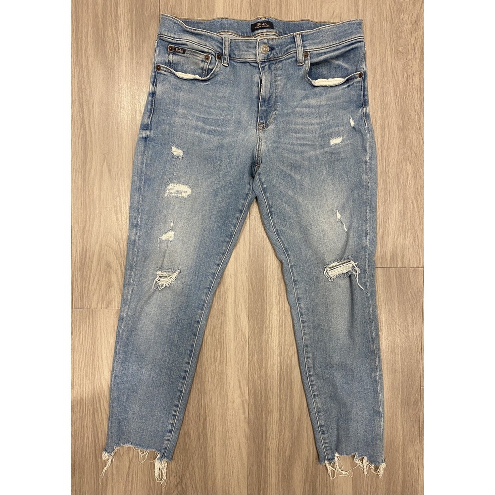 Polo Ralph Lauren Tompkins Skinny Crop Distressed Fray Mid Rise Stretch Jean 31